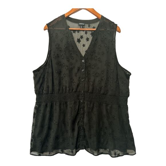 Torrid Women’s Black Sleeveless Button Front Blouse Sheer Star Pattern Size 3X - Picture 2 of 12